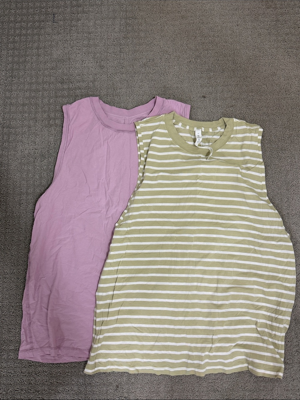 Lululemon size 10 Sleeveless Tank Top - Pink & Olive Stripe Womens used clean